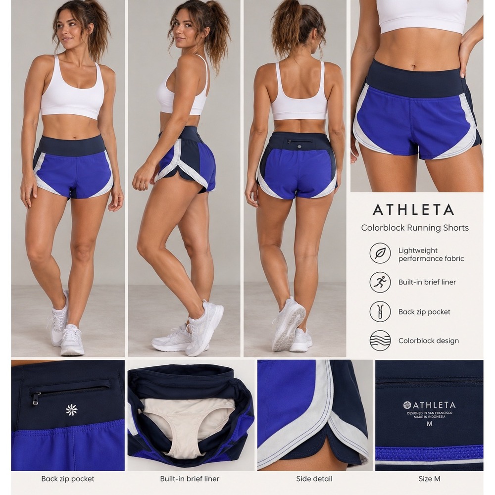 Athleta Womens Colorblock Running Shorts Blue Purple Silver Size Medium